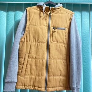 Tan and Gray Hooded Vest Jacket